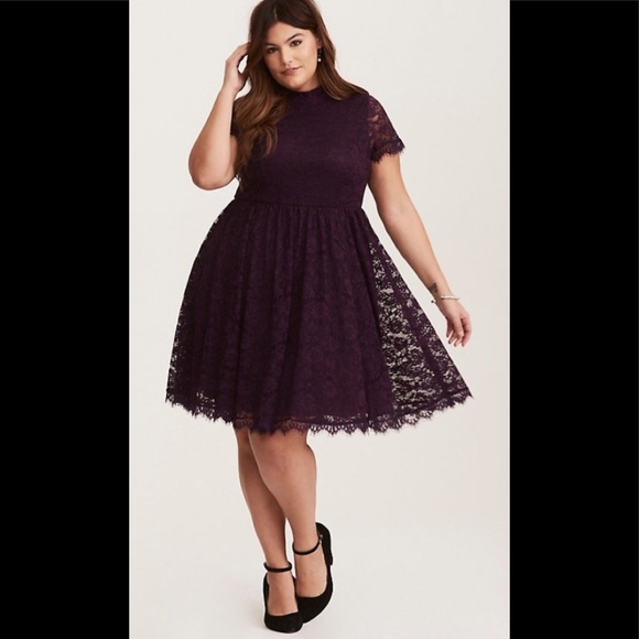 torrid Dresses & Skirts - Torrid Deep Purple Lace High Neck Skater Dress🥳